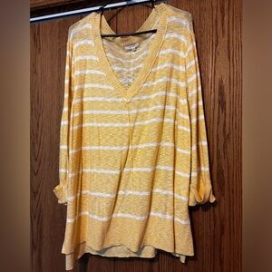 Women’s Maurices brand size 4 v-neck yellow / white stripe sweater.